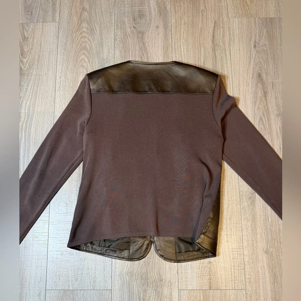 Nygard Collection Petites Brown Leather Panel Zip Jacket Size M (10–12)